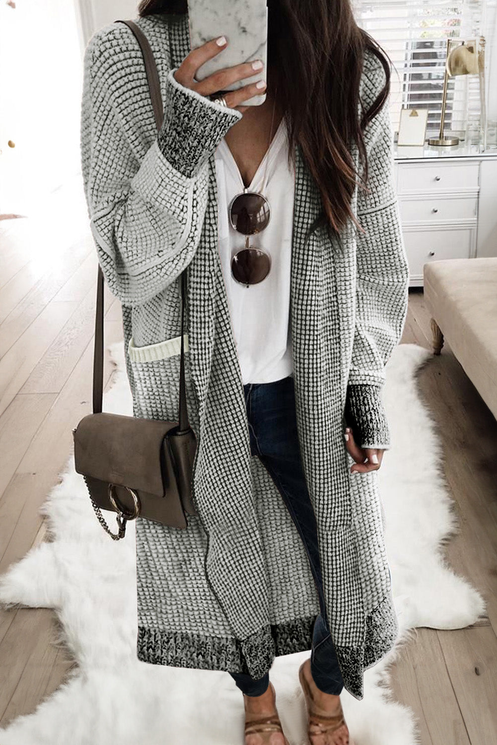 Gray Plus Size Textured Knit Cardigan