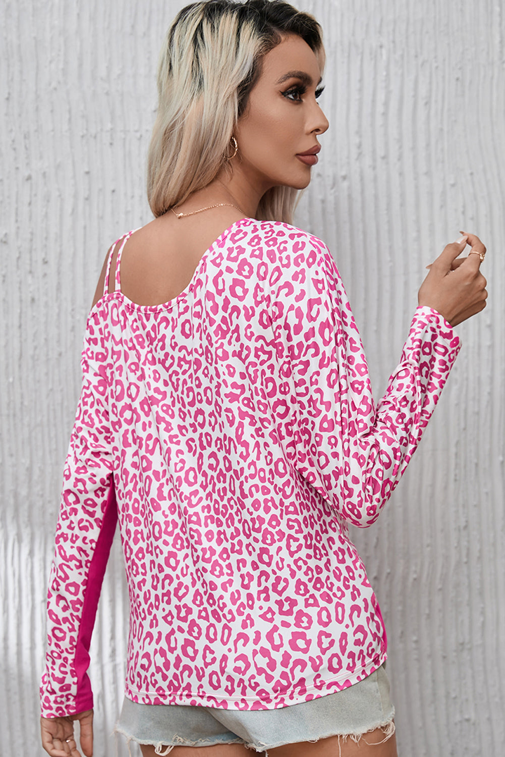 Rose Leopard Contrast Pocket Long Pajama Set