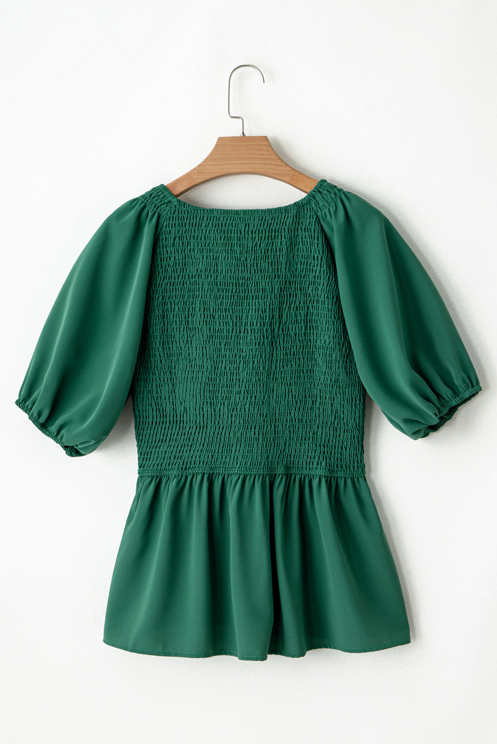 Green Puff Sleeve Smocked Top