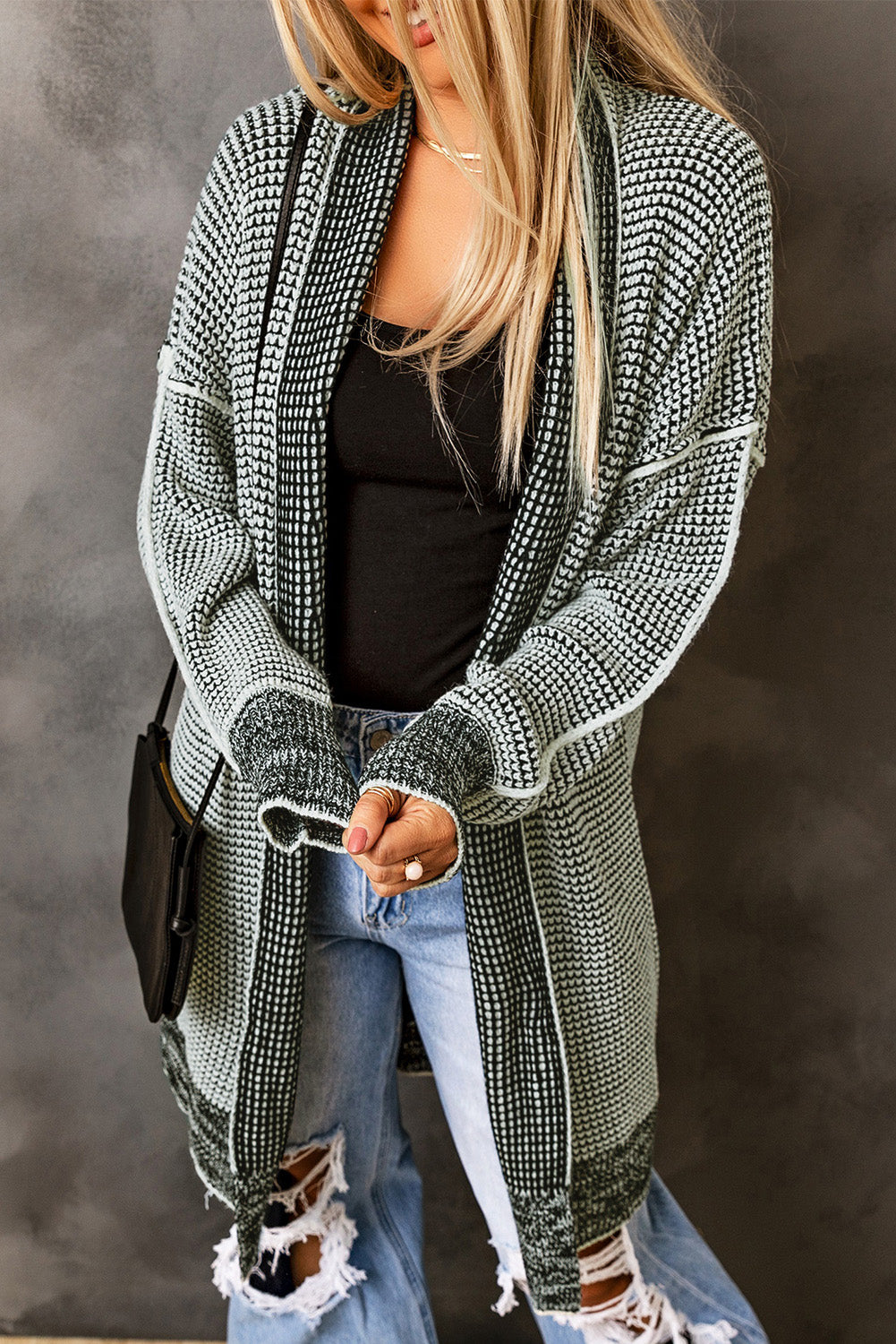 Gray Plus Size Textured Knit Cardigan