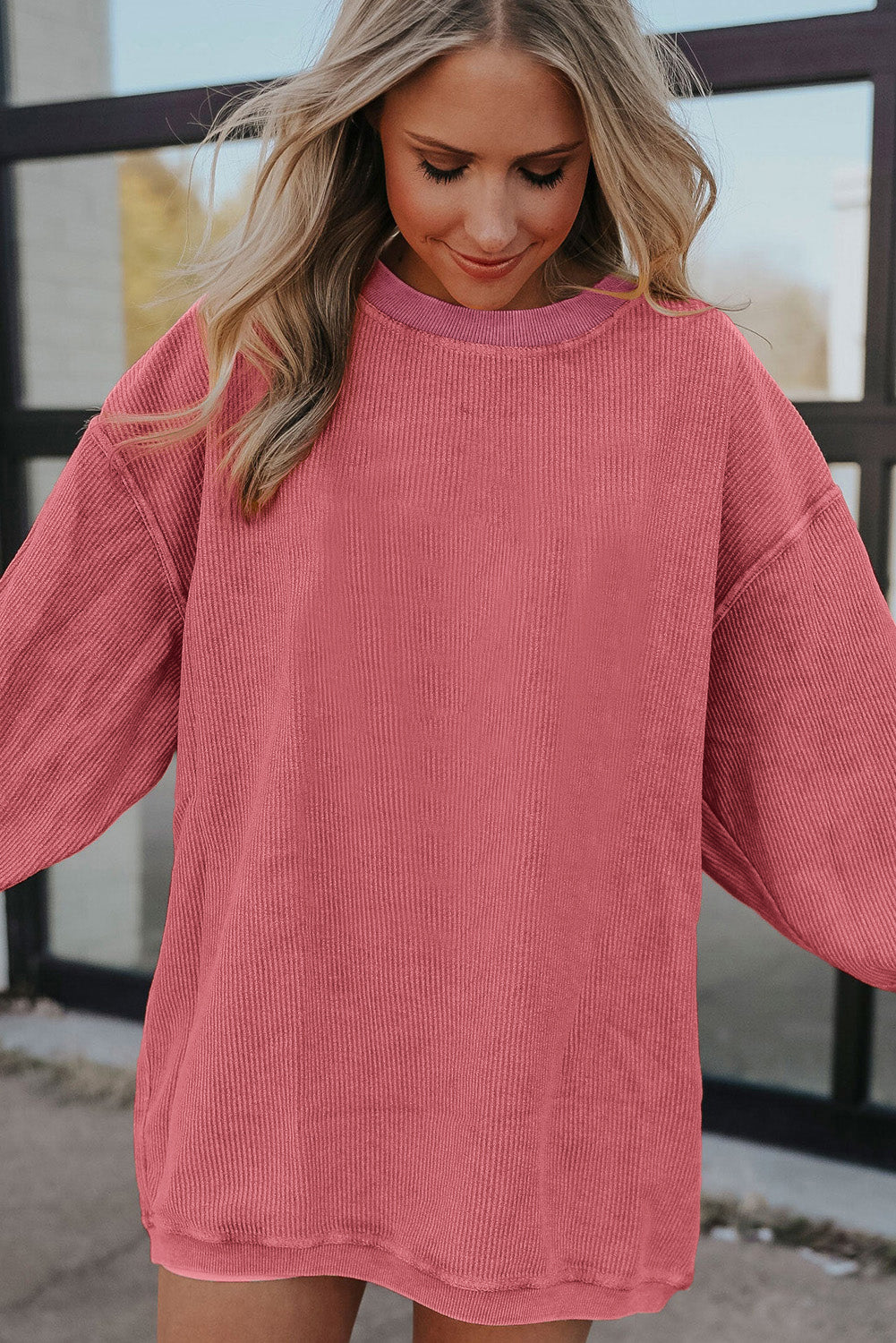 Strawberry Pink MERRY Christmas Corded Pullover Sweatshirt