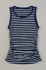 Blue Stripe Contrast Round Neck Sleeveless Slim Top