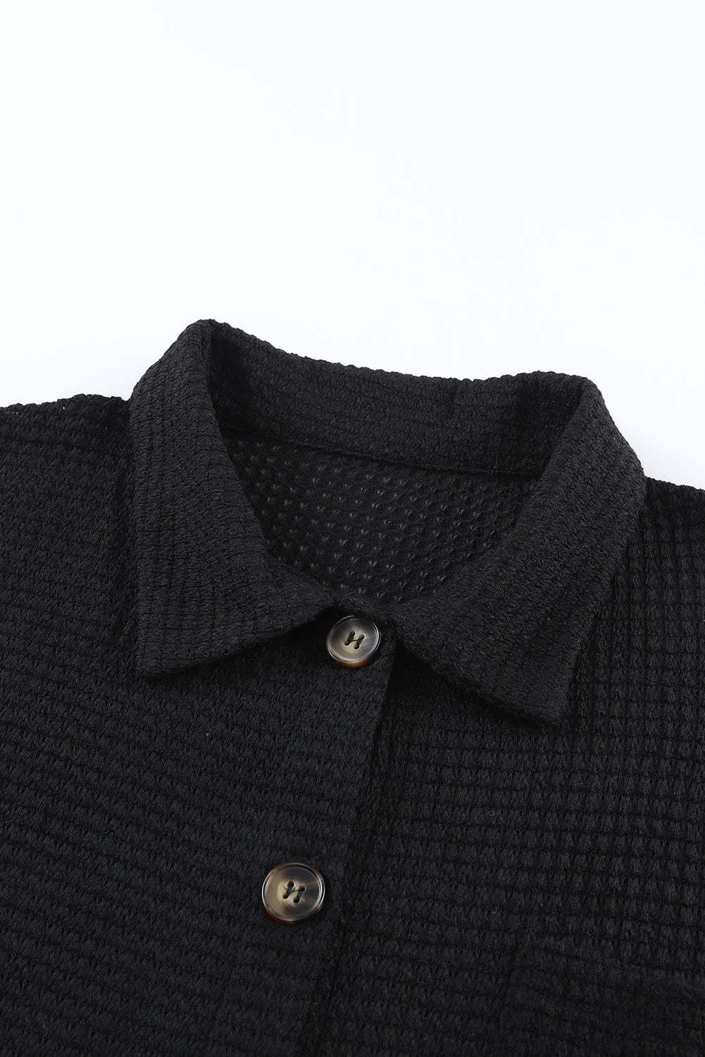 Black Plus Size Chest Pocket Waffle Knit Shirt