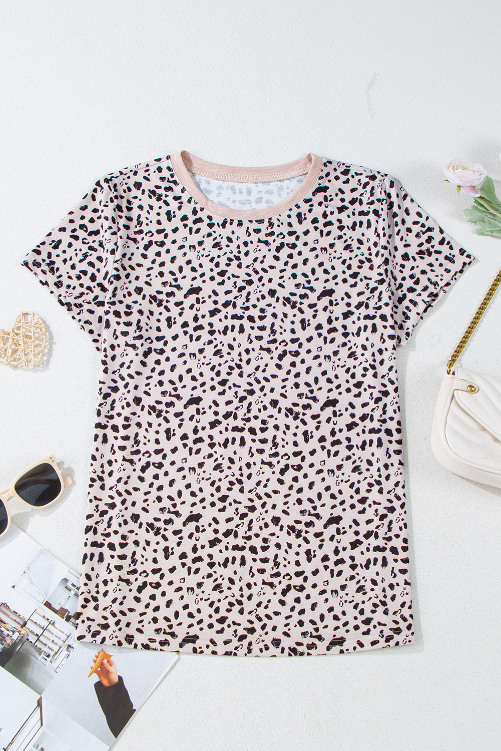 Gray Cheetah Print O-neck Short Sleeve T Shirt