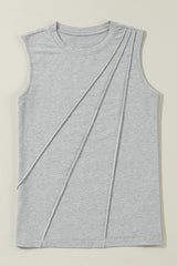 Gray Crew Neck Pleated Tank Top