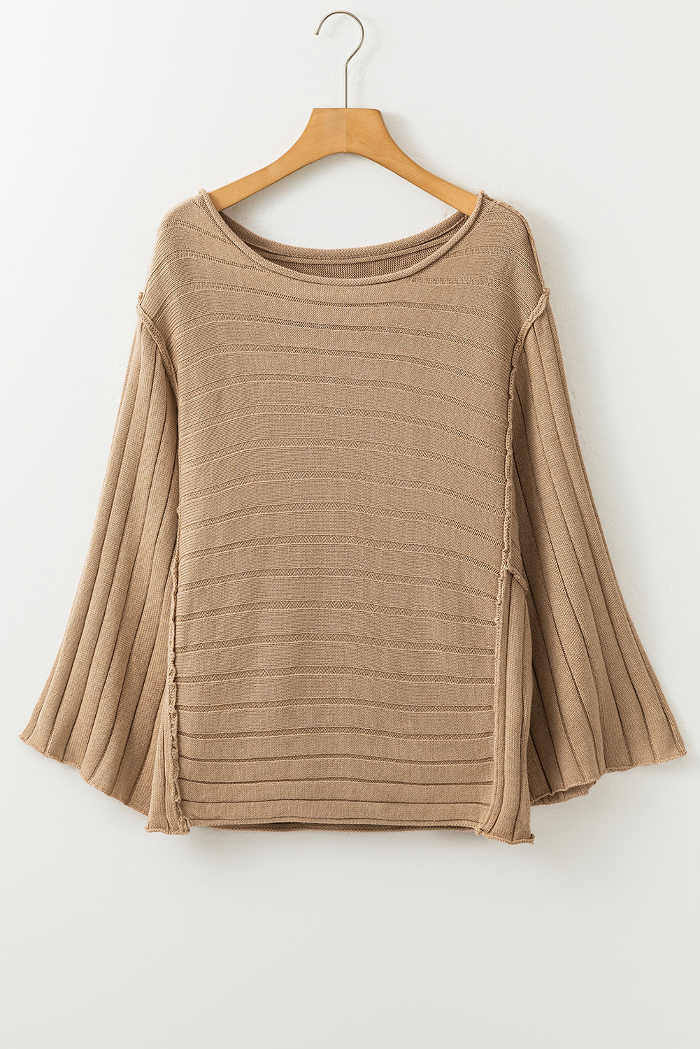 Apricot Exposed Seam Ribbed Knit Dolman Sweater