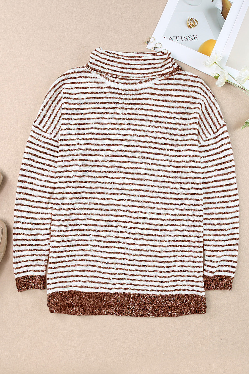 Black Striped Turtleneck Loose Sweater