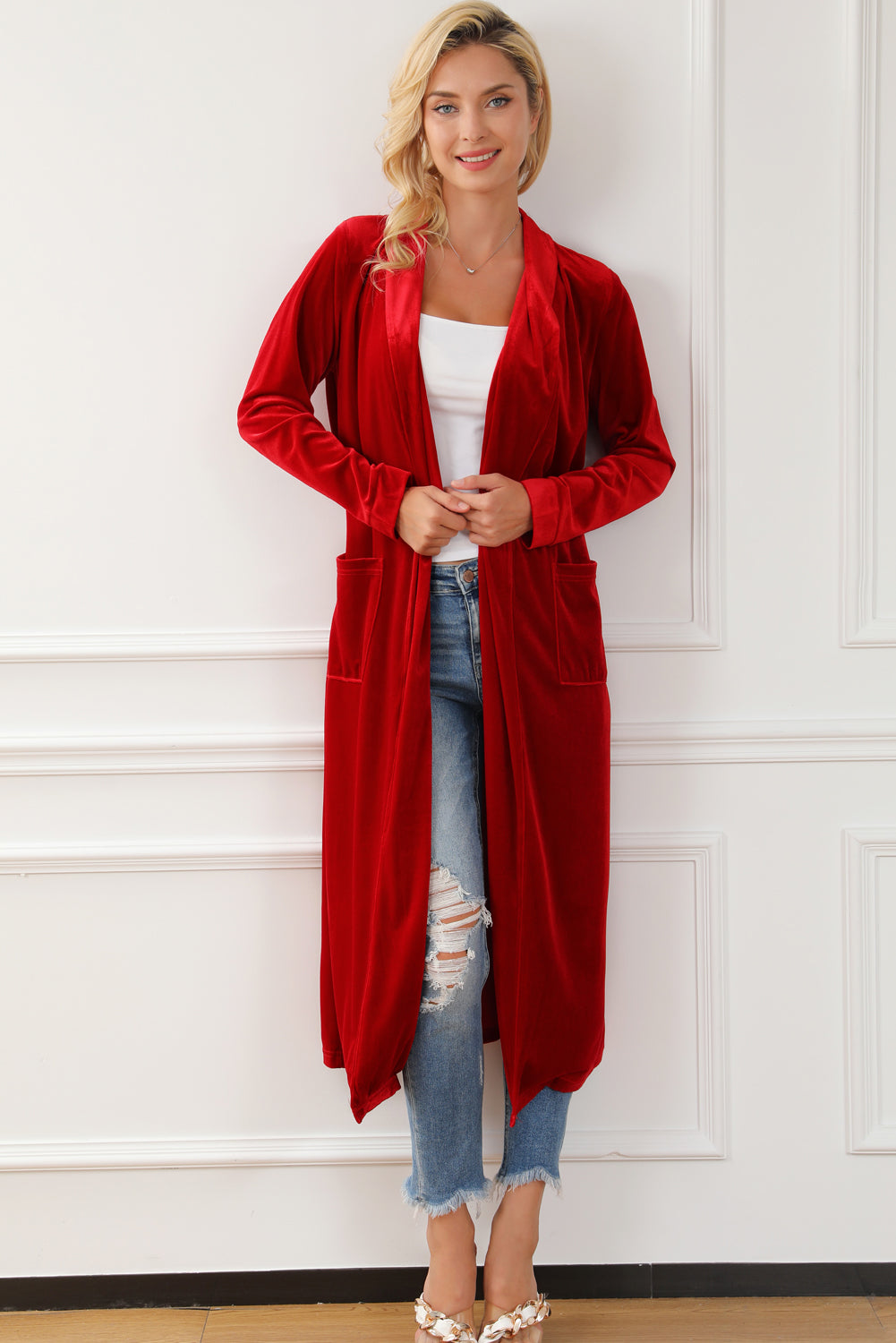 Open Front Velvet Blazer