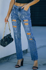 Buttoned Pockets Distressed Jeans