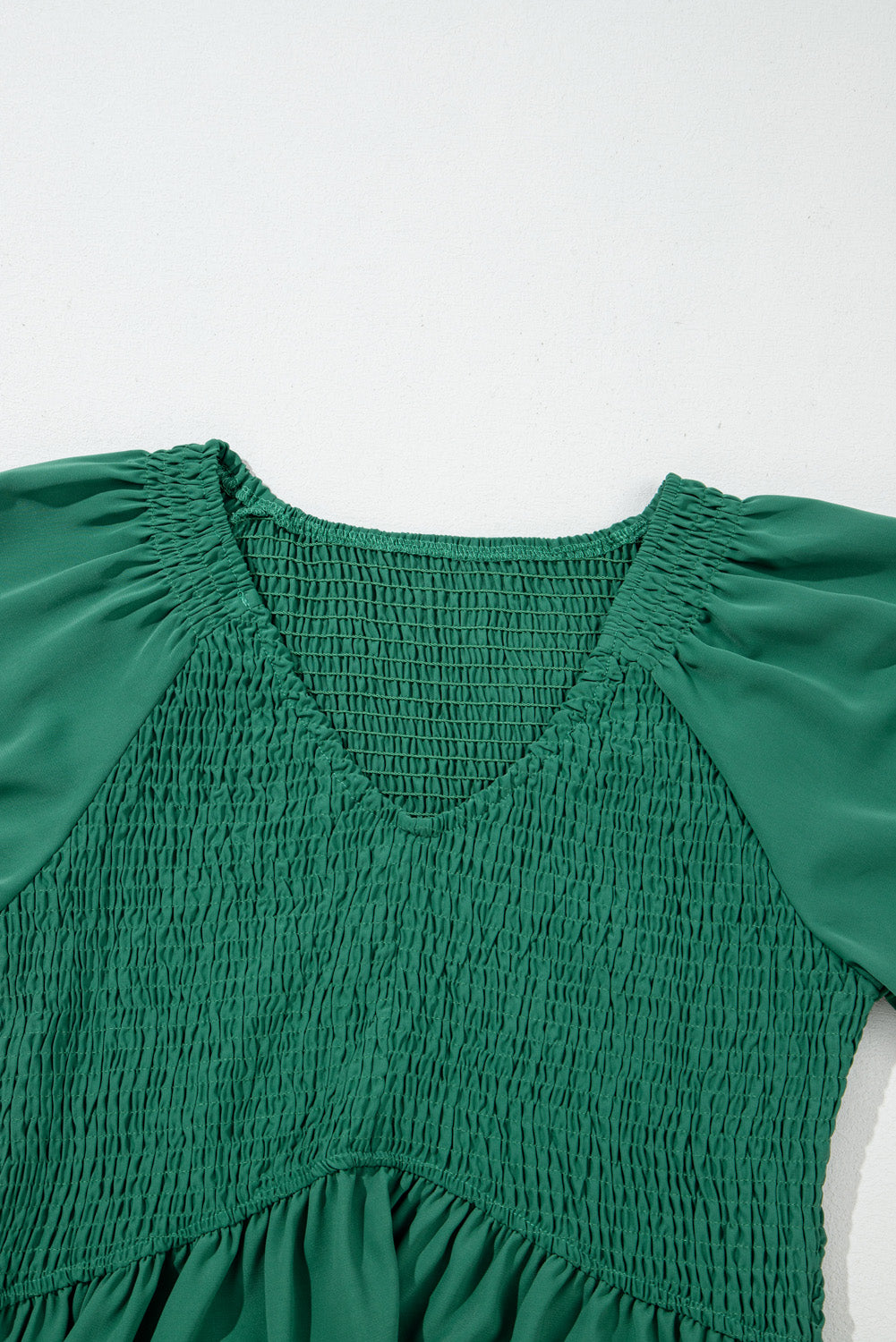 Green Puff Sleeve Smocked Top