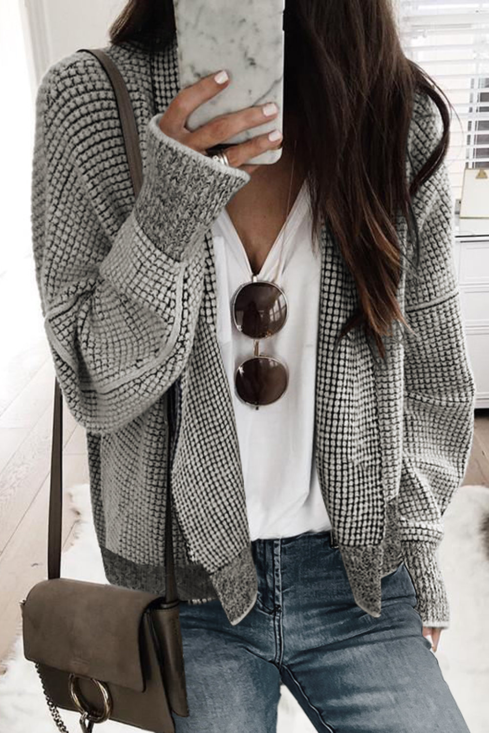 Gray Plus Size Textured Knit Cardigan