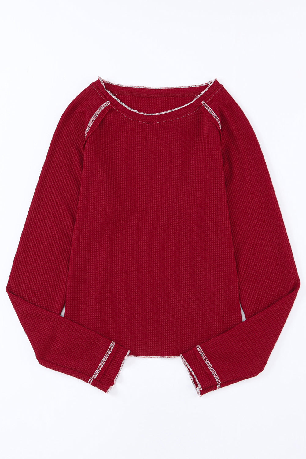 Fiery Red Textured Round Neck Long Sleeve Top