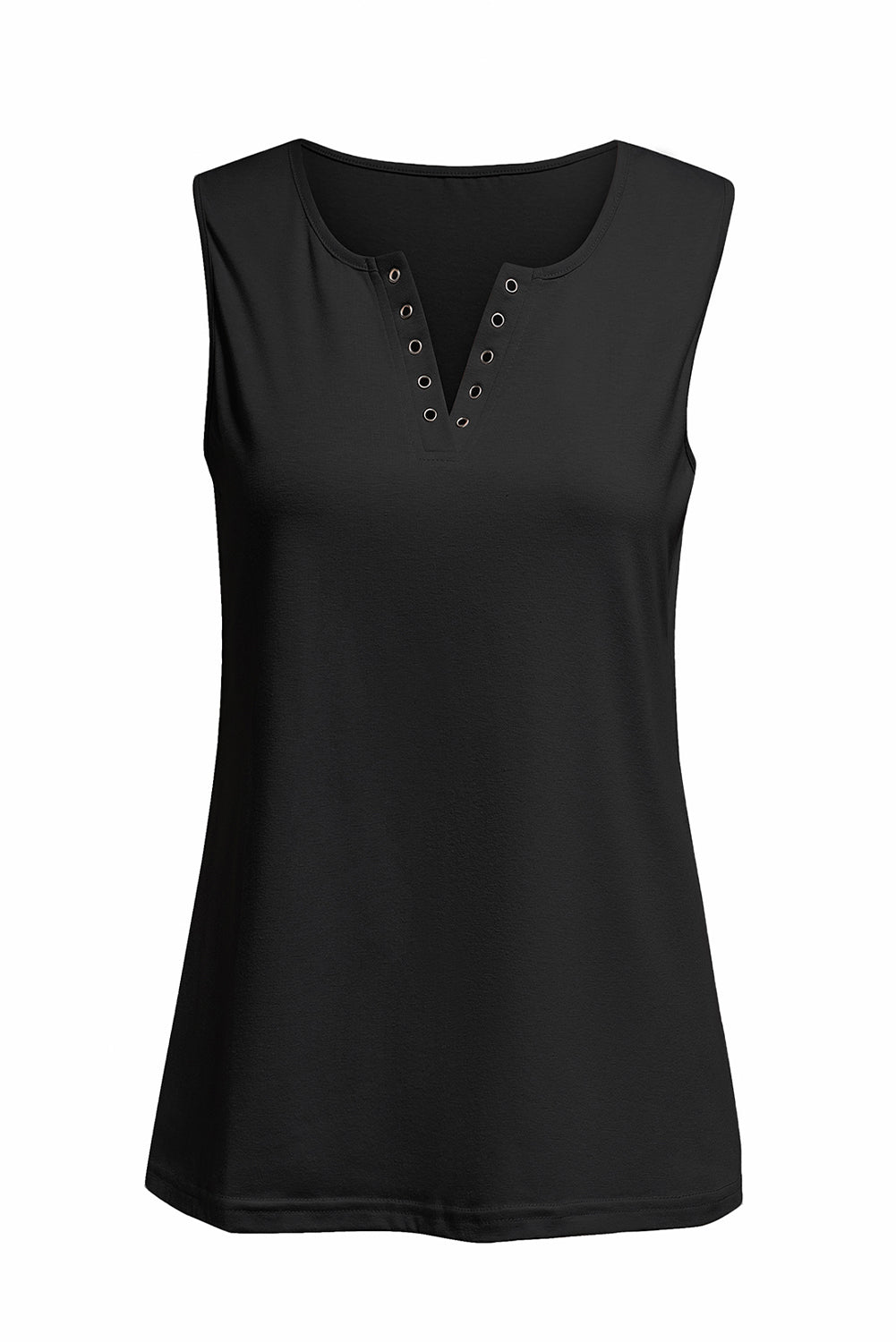 Black Solid Slim-fit V Neck Tank Top