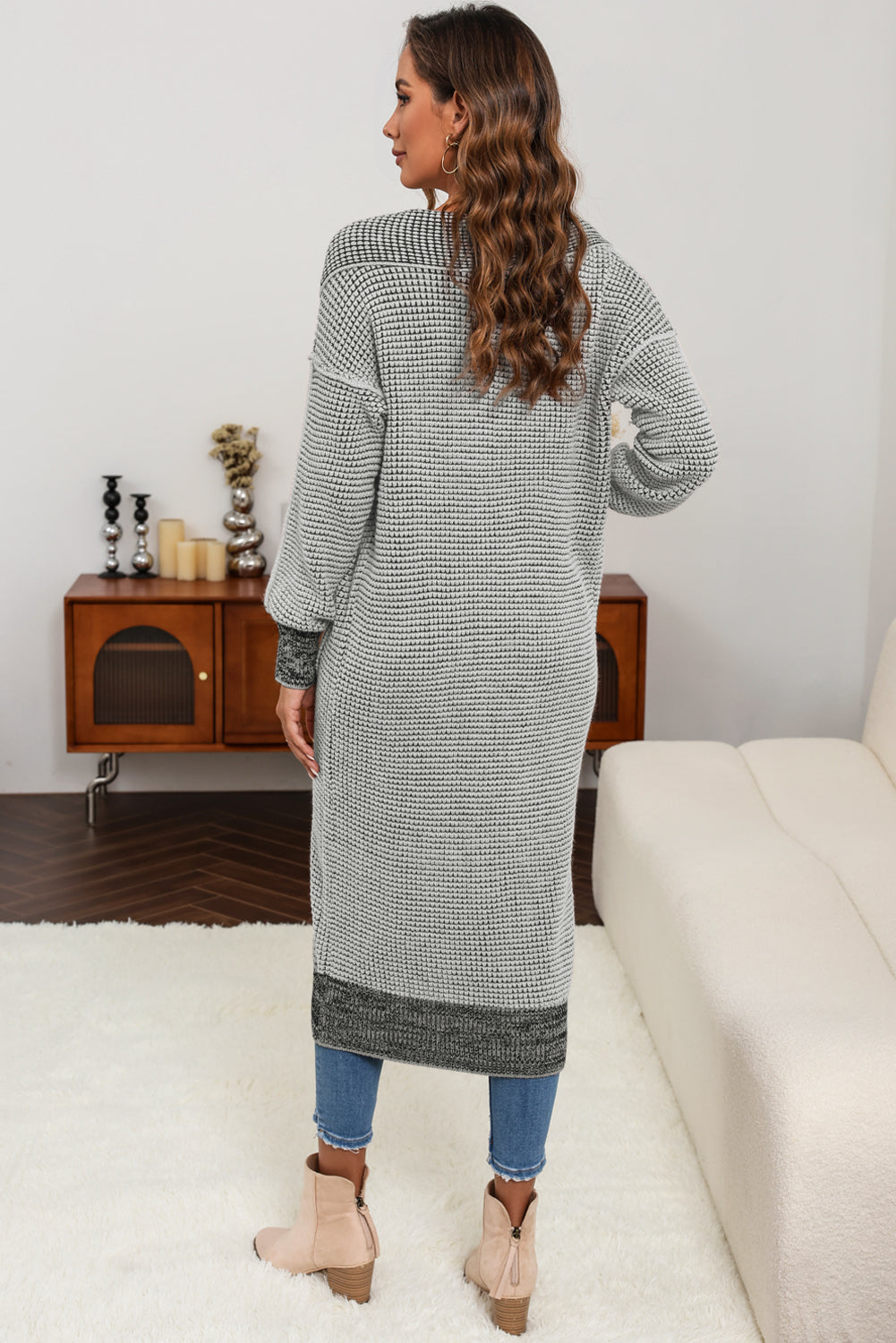 Gray Plus Size Textured Knit Cardigan