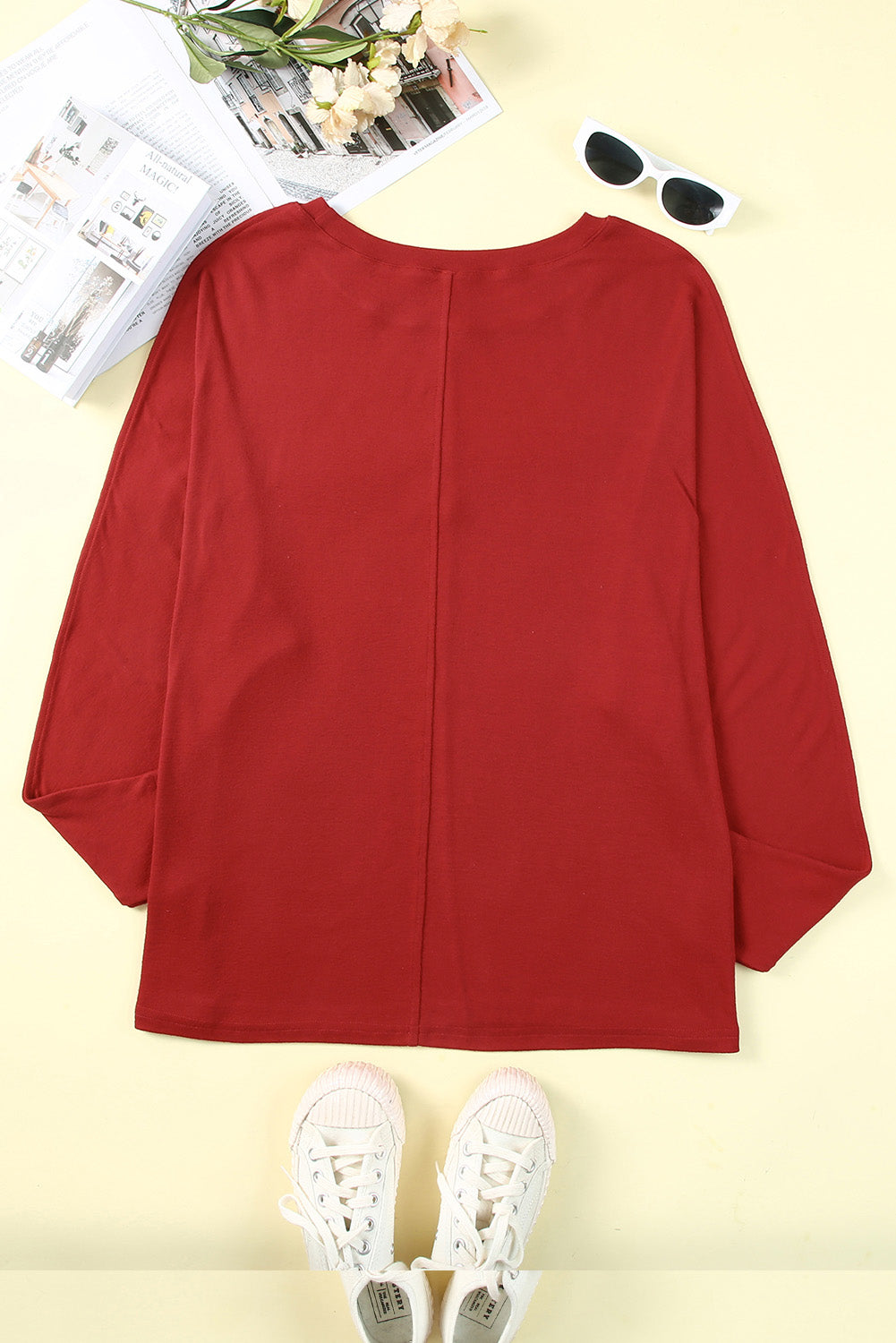 Red Dahlia Piping Detail Plus Size Long Sleeve Top