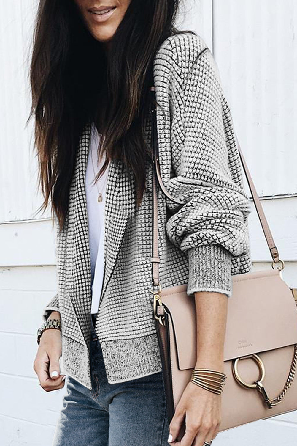 Gray Plus Size Textured Knit Cardigan