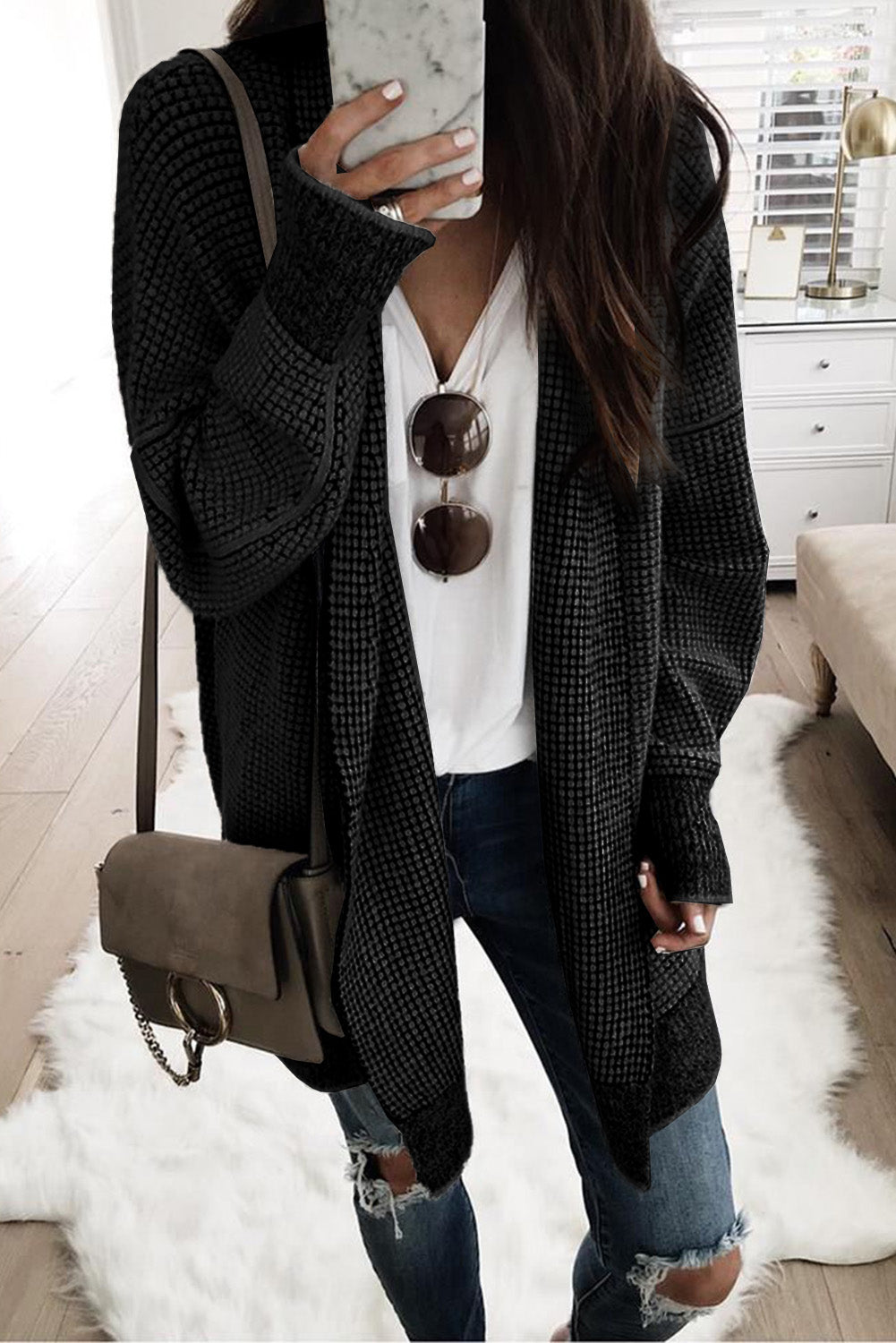 Gray Plus Size Textured Knit Cardigan