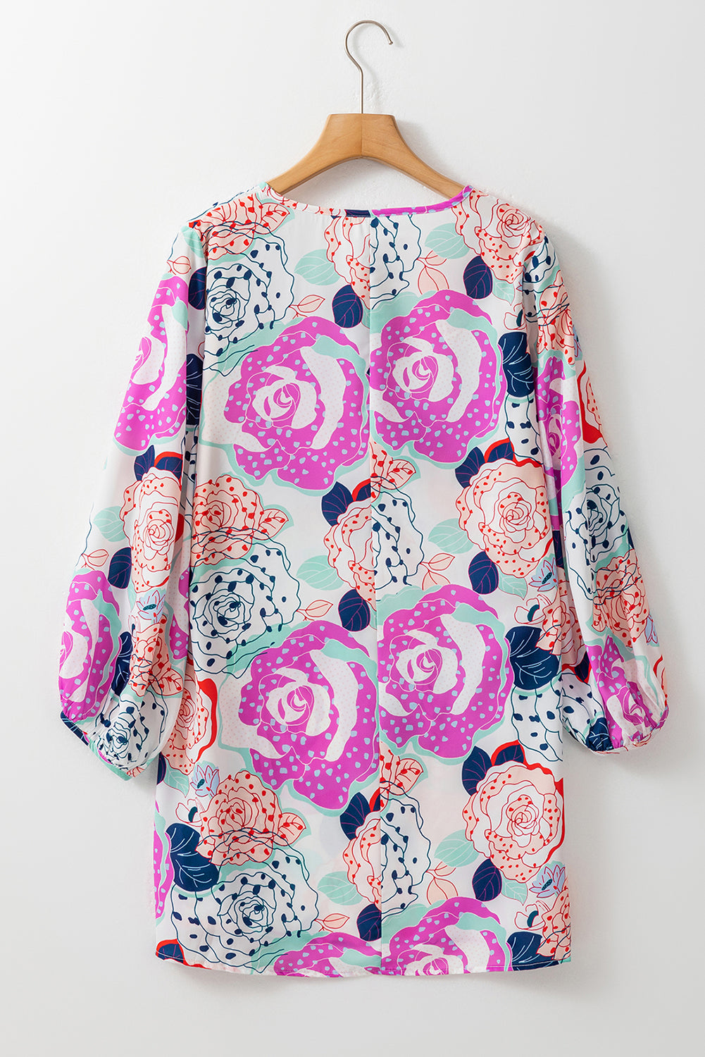 Multicolor Bracelet Bubble Sleeve Blooming Flower Print Dress