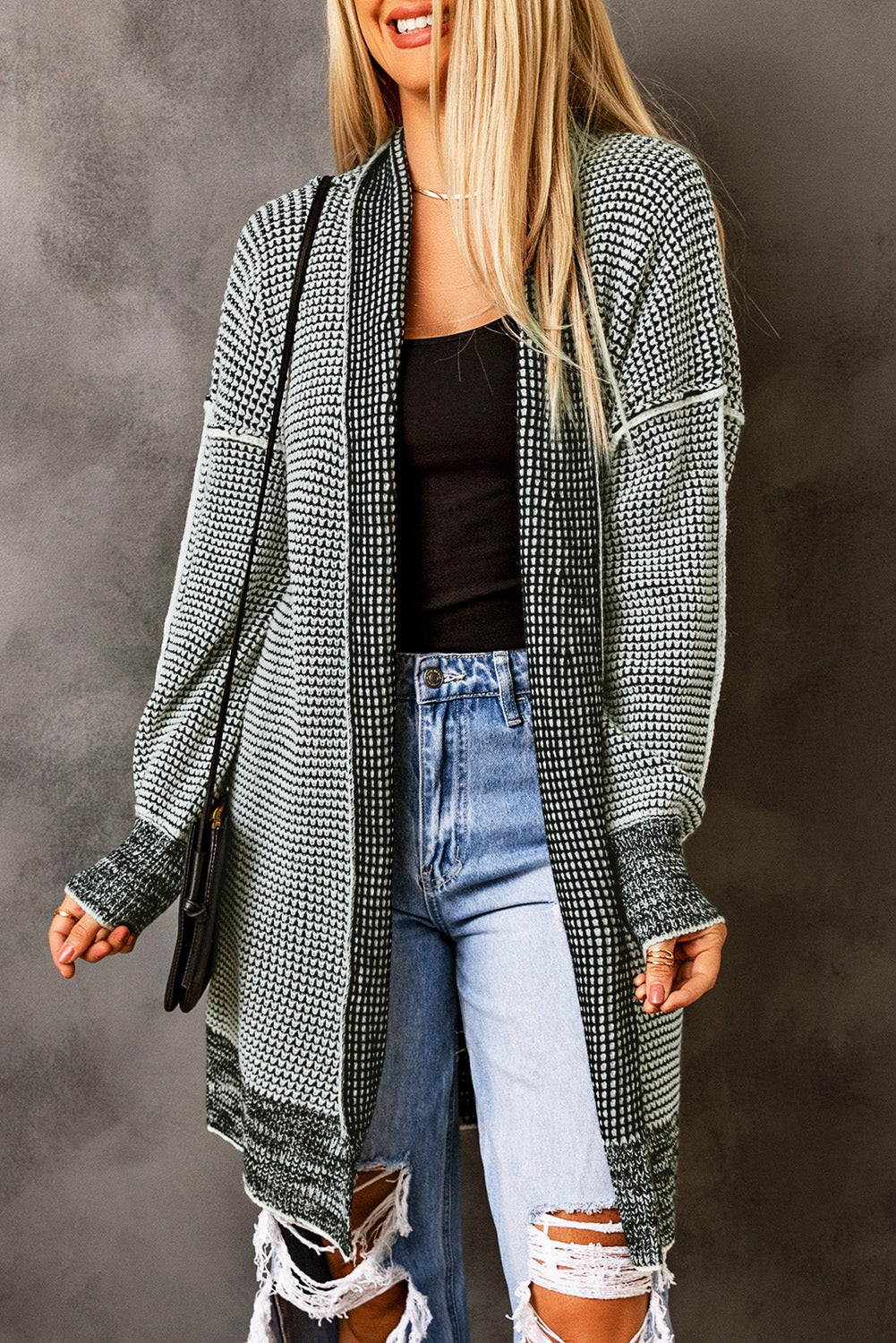 Gray Plus Size Textured Knit Cardigan