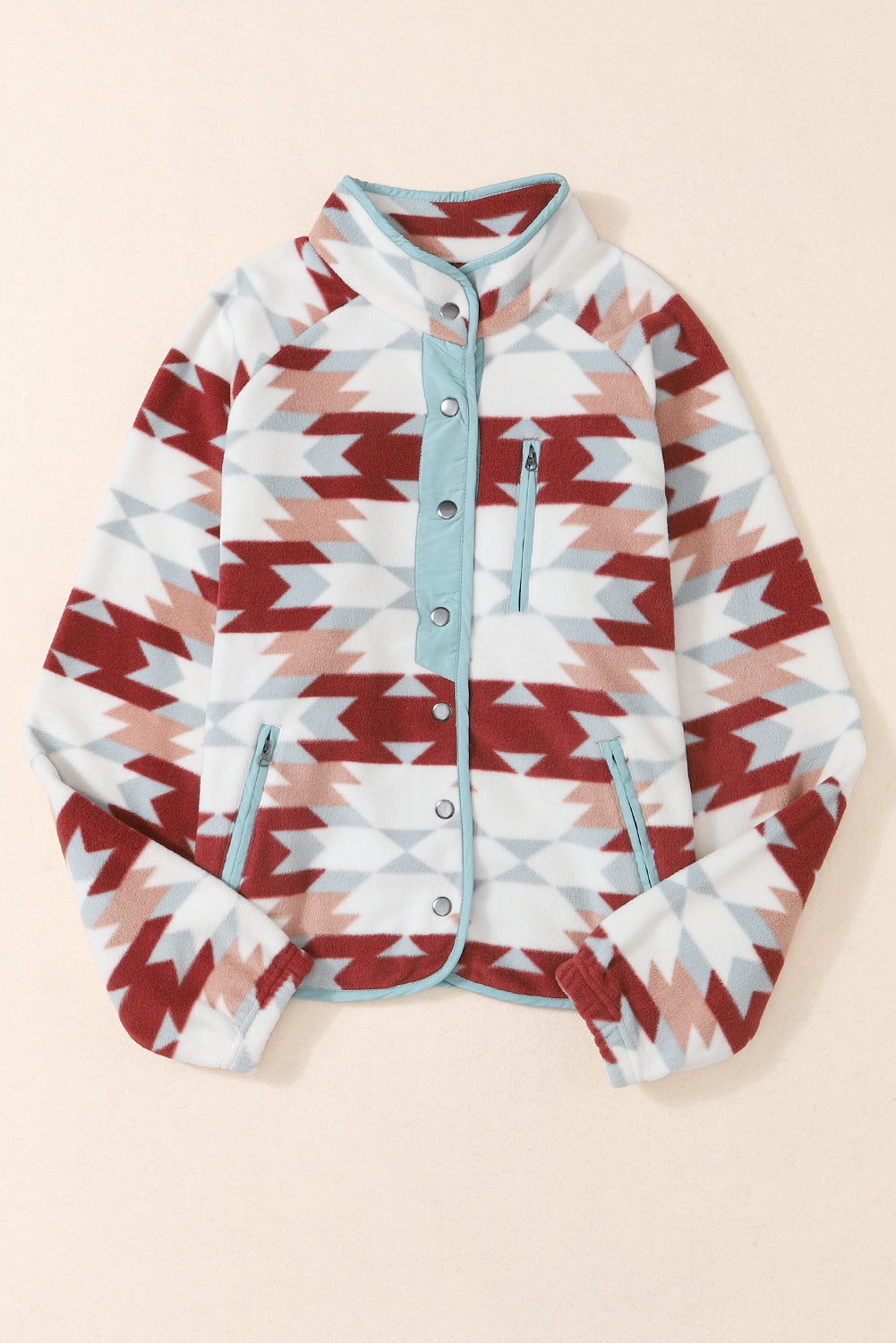 Fiery Red Geometric Aztec Pattern Plus Size Fleece Jacket