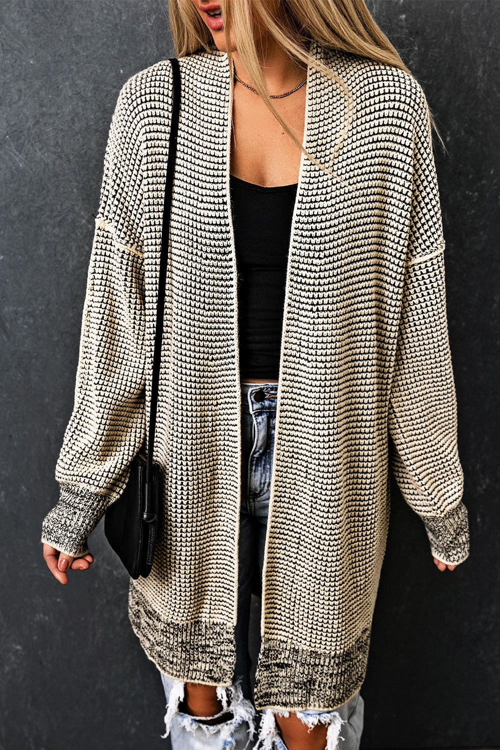 Gray Plus Size Textured Knit Cardigan