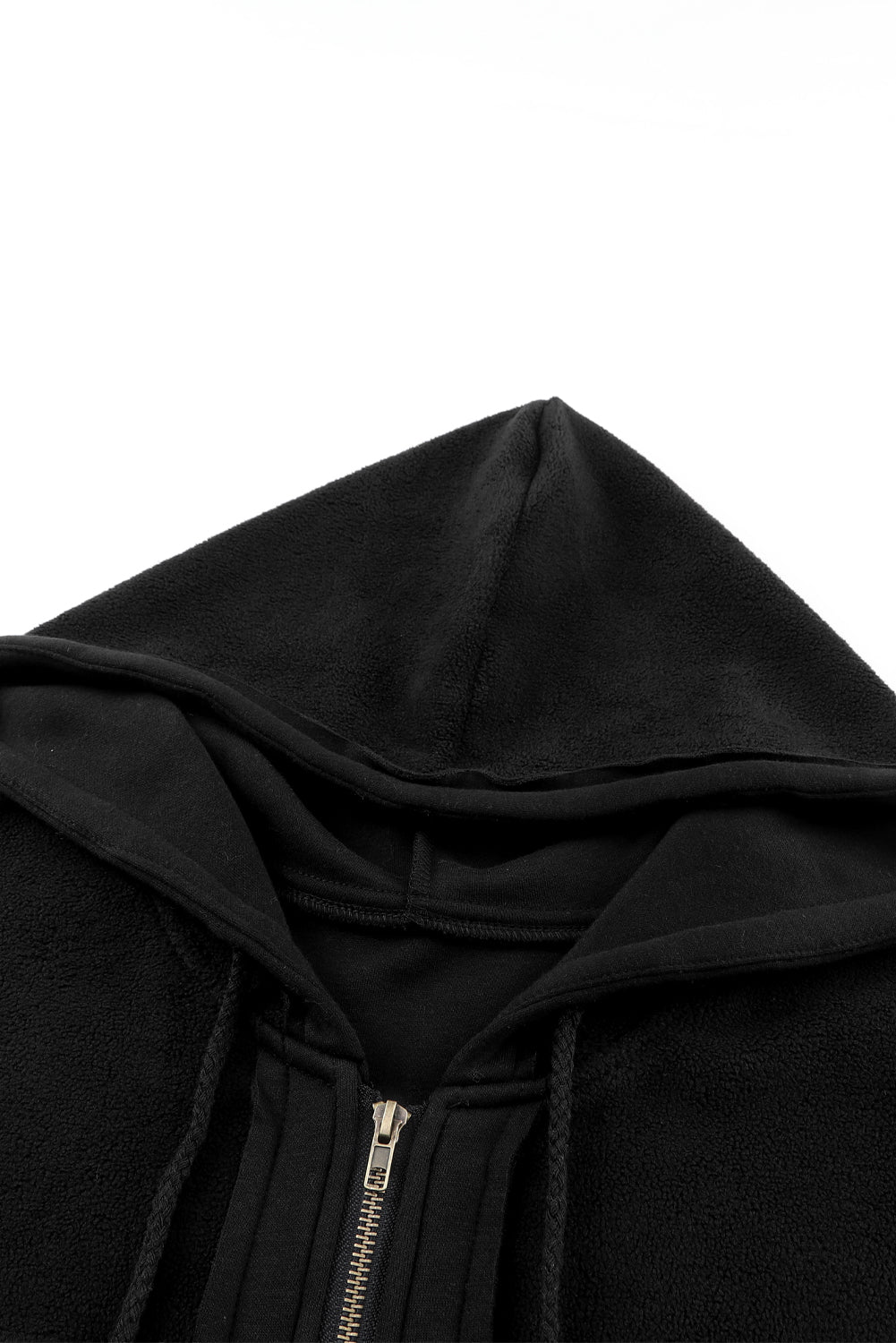 Black Plus Size Bishop Sleeve Zip Up Hooded Jacket