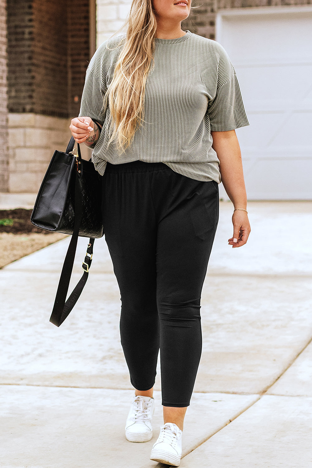 Black Plus Size Frill High Waist Pocketed Soft Pants