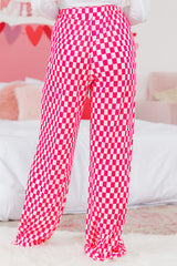 Pink Checkered Buttoned Shirt and High Waist Pants Pajama Set