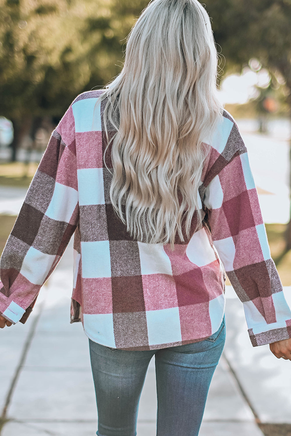 Gray Plus Size Checkered Button-Up Shacket