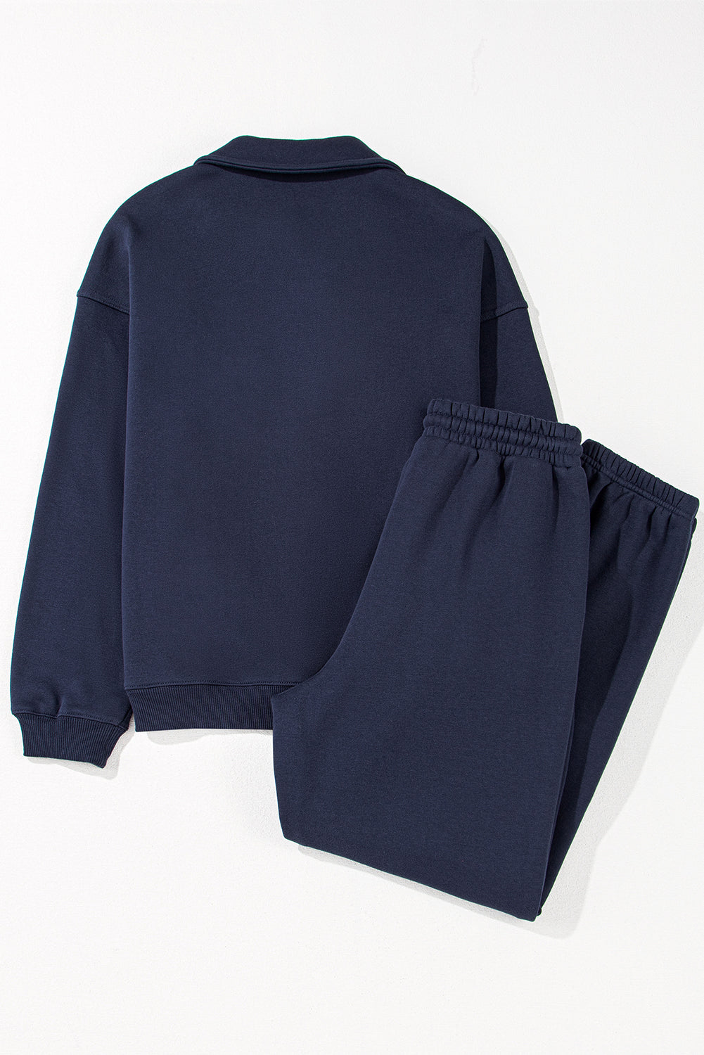 Navy Blue Fold Down Collar Pullover and Joggers Tracksuit