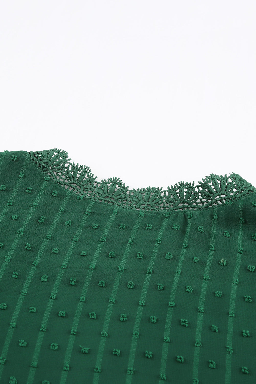 Green Lace Splicing V-Neck Swiss Dot Short Sleeve Top