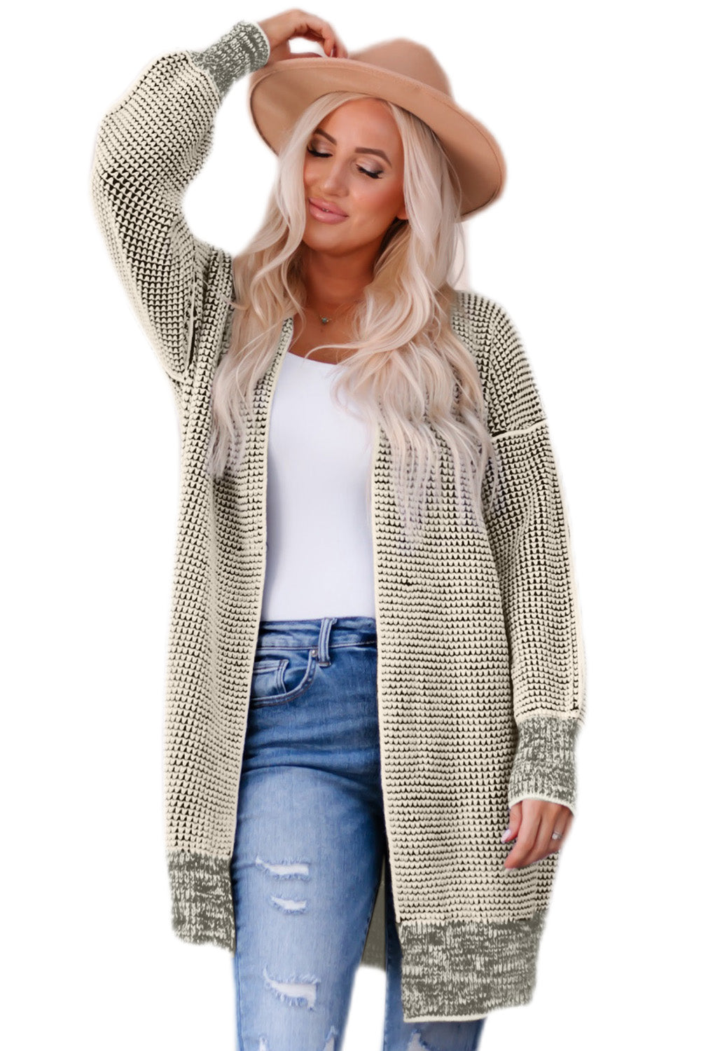 Gray Plus Size Textured Knit Cardigan