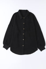 Black Plus Size Chest Pocket Waffle Knit Shirt