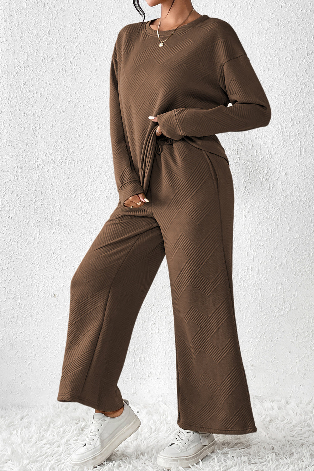 Dark Brown Ultra Loose Textured 2pcs Slouchy Outfit