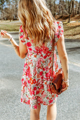 Multicolor Boho Flower Print Puff Short Sleeve Top