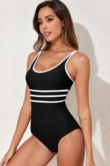 Black Contrast Trim Colorblock U Neck One Piece Swimwear