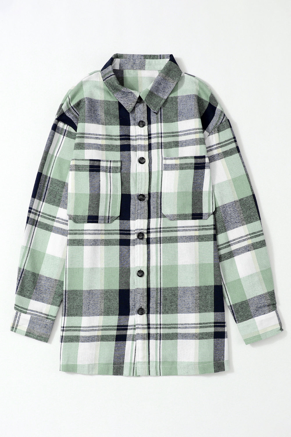 Green Printed Plus Size Chest Pocket Plaid Shirt