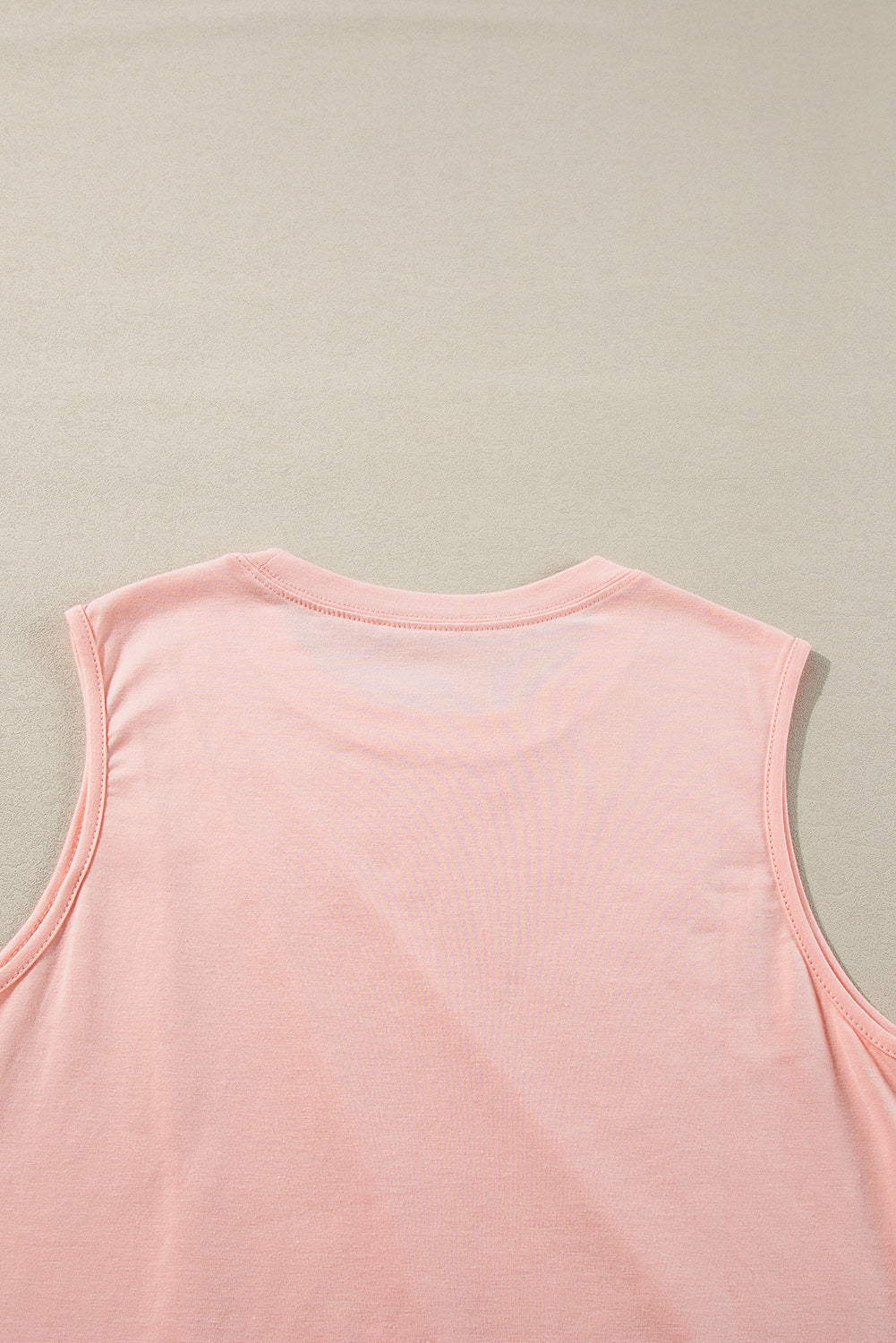 Light Pink Crew Neck Pleated Tank Top