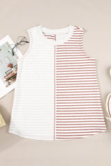 Brown Stripe Colorblock Loose Tank Top