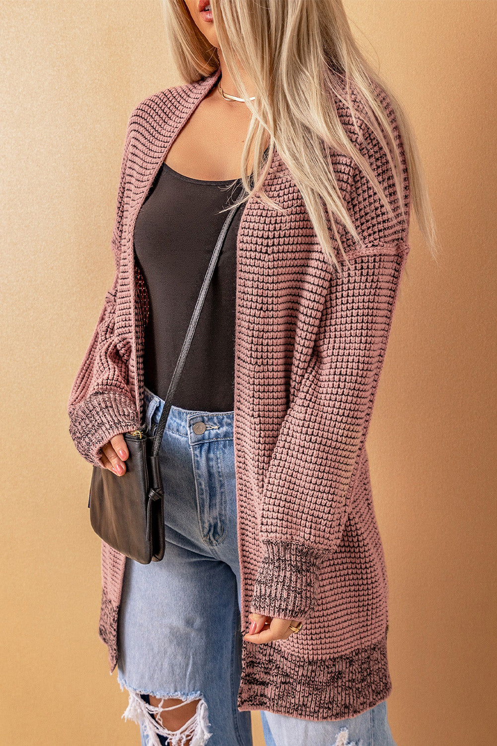 Gray Plus Size Textured Knit Cardigan