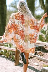 White Boho Patchwork Floral Open Front Kimono