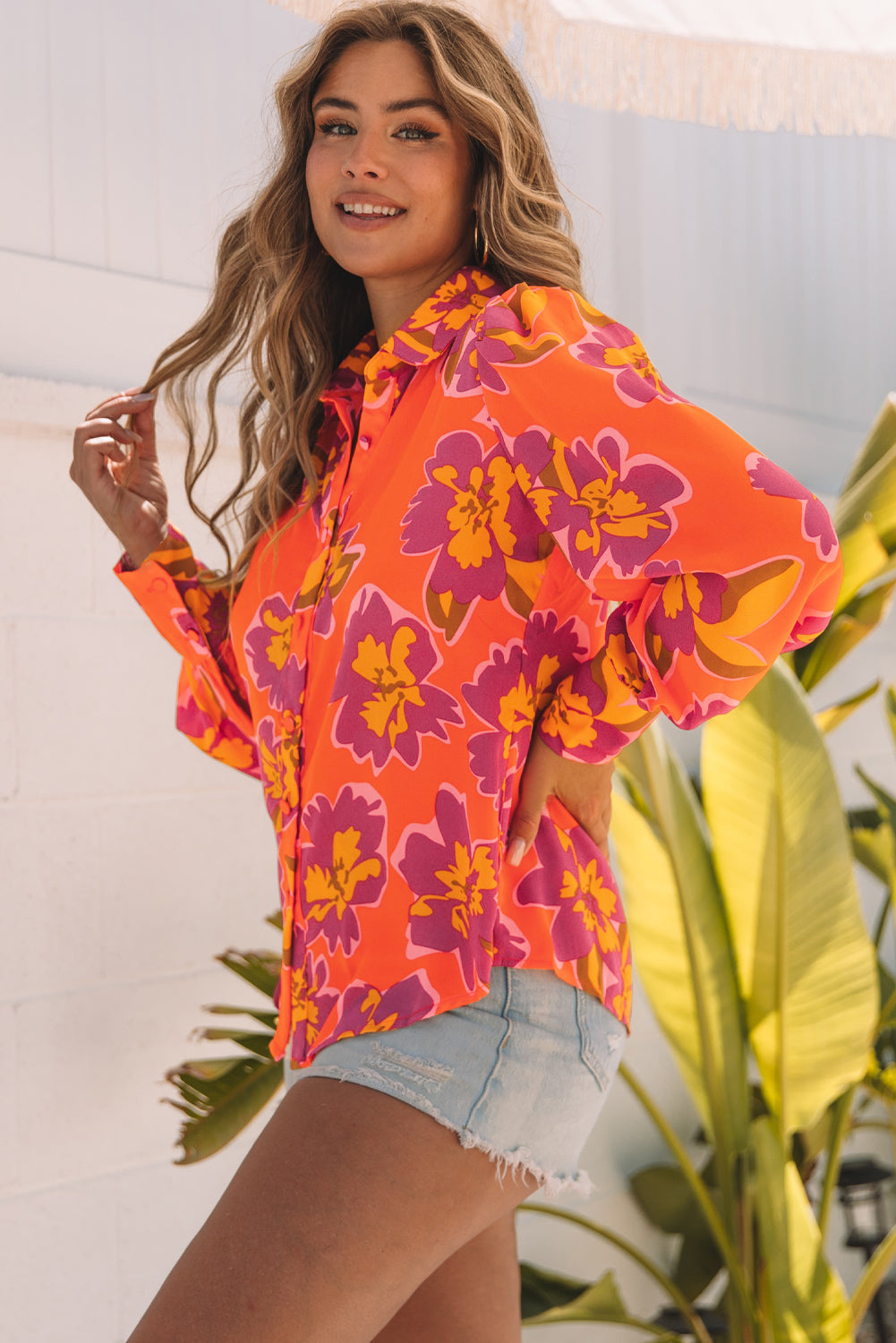 Multicolor Flora Print Plus Size Shirt