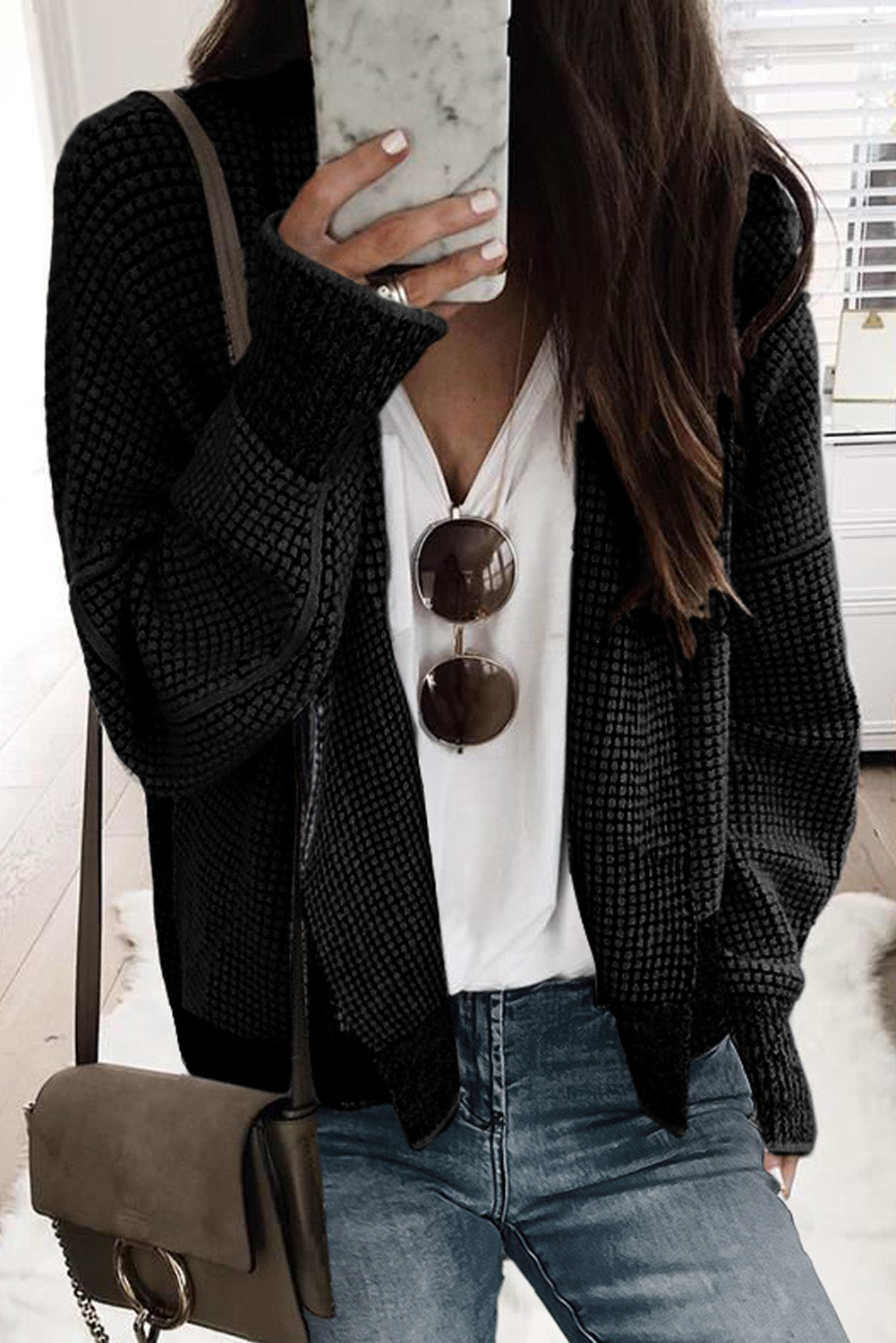 Gray Plus Size Textured Knit Cardigan