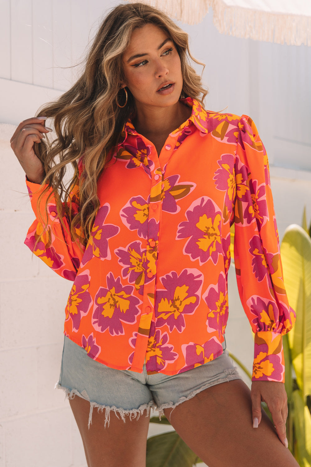 Multicolor Flora Print Plus Size Shirt