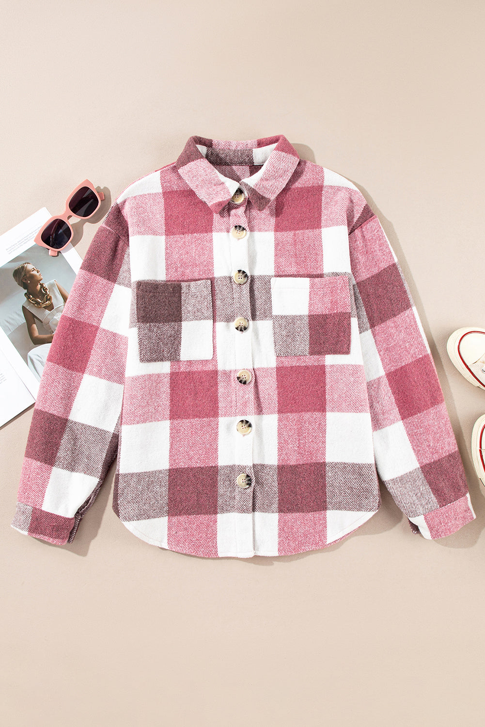 Gray Plus Size Checkered Button-Up Shacket