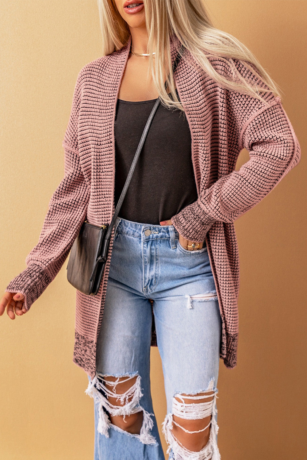 Gray Plus Size Textured Knit Cardigan