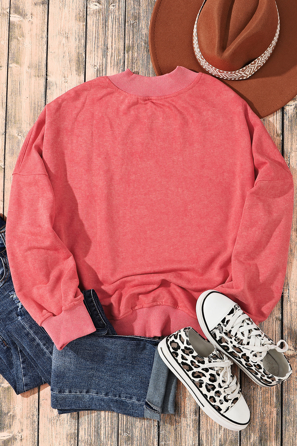 Brown Drop Shoulder Crew Neck Pullover Sweatshirt