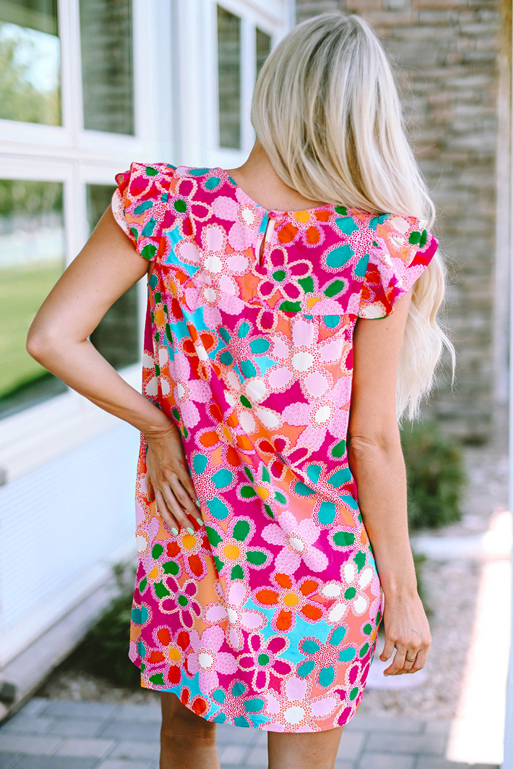 Purple Boho Flower Print Puff Short Sleeve Top