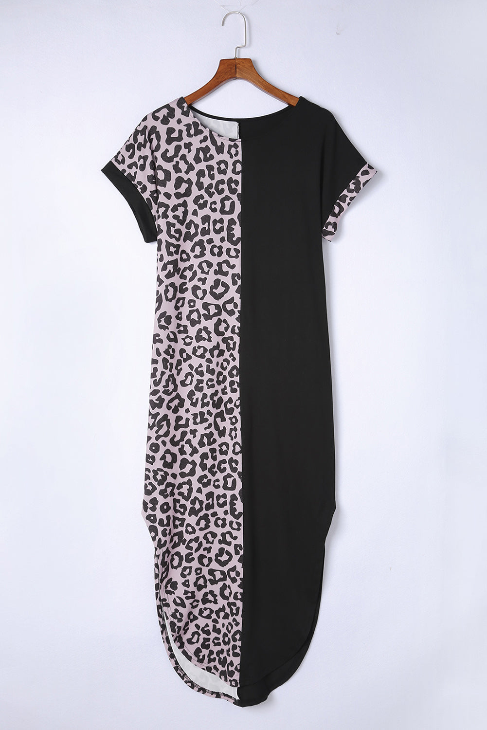 Rose Leopard Contrast Pocket Long Pajama Set