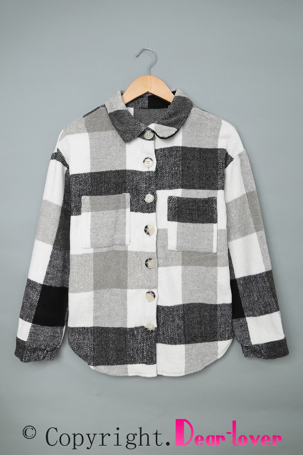 Gray Plus Size Checkered Button-Up Shacket